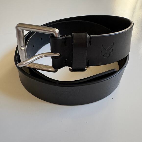 Calvin Klein Jeans Mens Leather Belt with Keeper Ring Medium 34 36 Black Silver - Picture 6 of 15